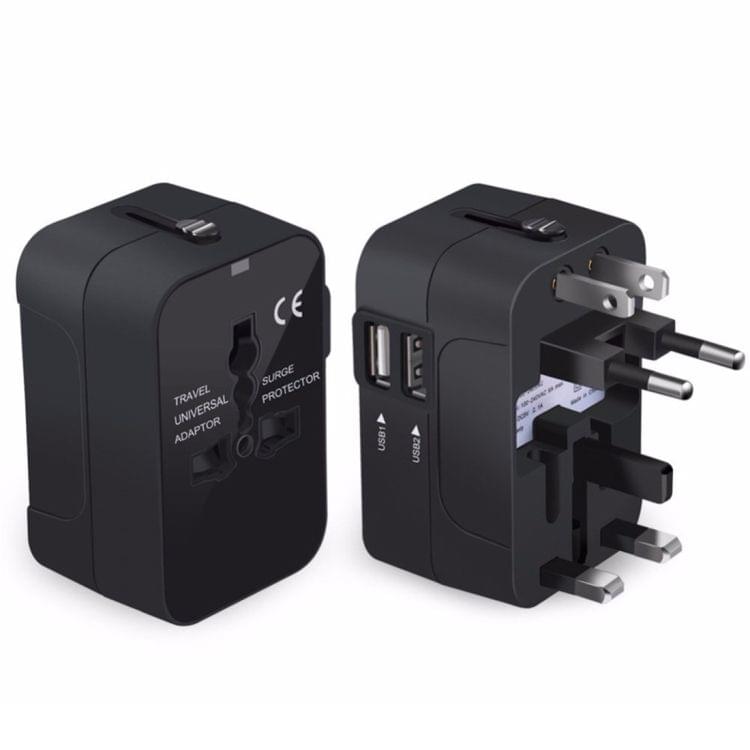 Portable Multi-function Dual USB Ports Global Universal Travel Wall Charger Power Socket