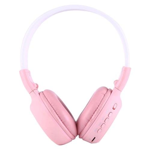 BS-N65 Headband Folding Stereo HiFi Wireless Headphone Headset with LCD Screen & TF Card Slot & LED Indicator Light & FM Function(Pink)