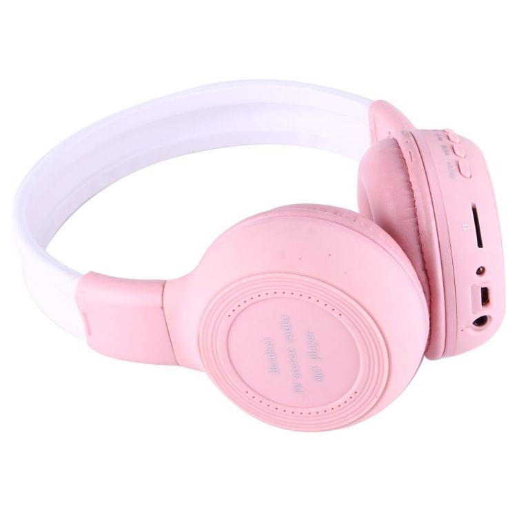 BS-N65 Headband Folding Stereo HiFi Wireless Headphone Headset with LCD Screen & TF Card Slot & LED Indicator Light & FM Function(Pink)