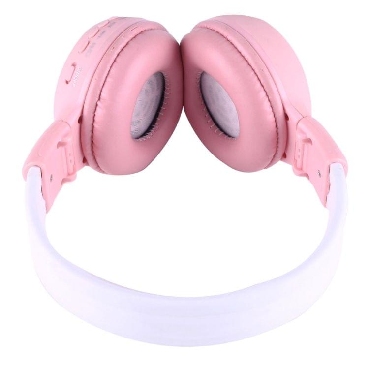BS-N65 Headband Folding Stereo HiFi Wireless Headphone Headset with LCD Screen & TF Card Slot & LED Indicator Light & FM Function(Pink)