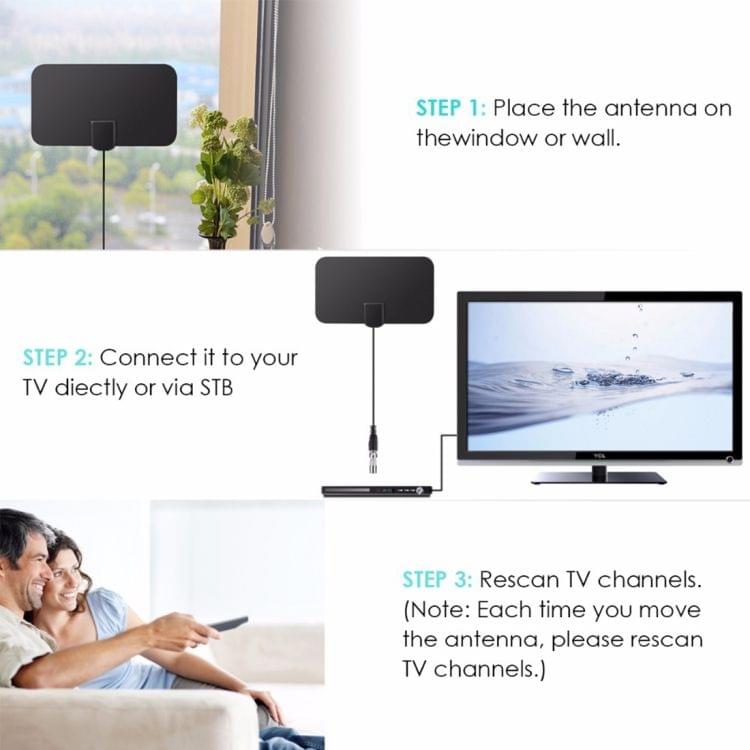 TY13 50 Miles Range 10dBi High Gain Amplified Digital Flat HDTV Indoor TV Antenna with 3.7m Coaxial Cable