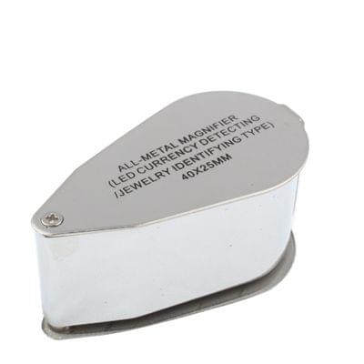 Full Metal Coating 40 x 25mm Magnifying Glass Magnifier with 2-LED Light for Jewelry Identifying & Money Detector Light(Silver)