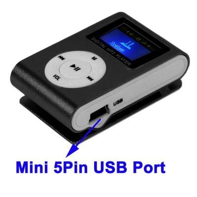 TF (Micro SD) Card Slot MP3 Player with LCD Screen, Metal Clip(Black)