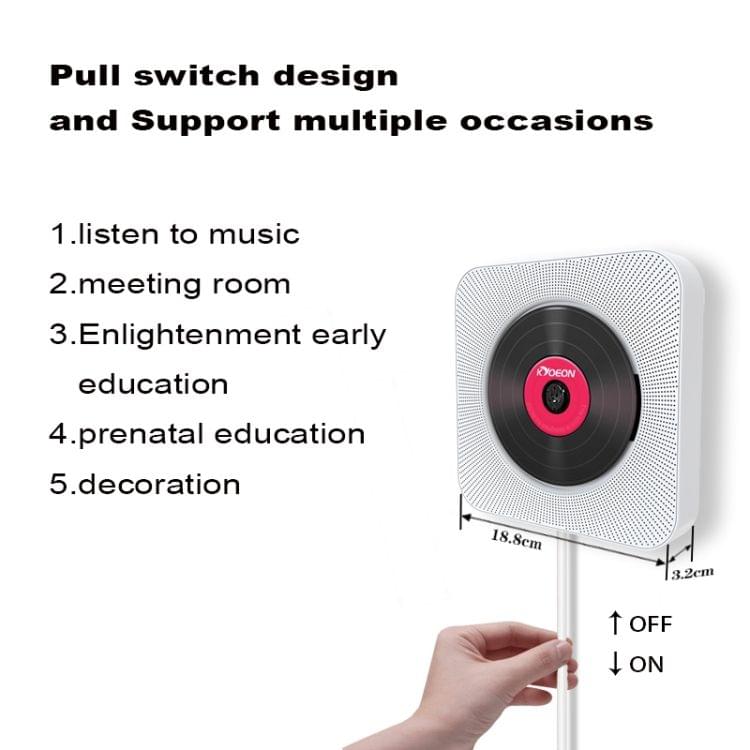 KC-808 Wall Mounted Bluetooth 4.2+EDR CD Player with Remote Control, Support FM(White)