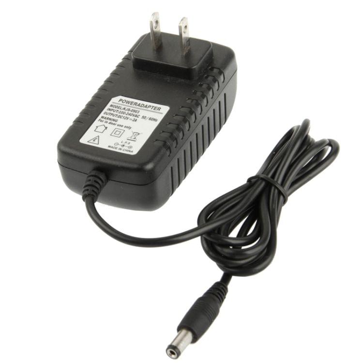 High Quality US Plug AC 100-240V to DC 12V 2A Power Adapter, Tips: 5.5 x 2.1mm, Cable Length: 1m(Black)