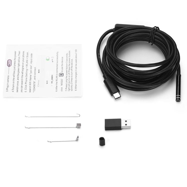 USB-C / Type-C Endoscope Waterproof IP67 Snake Tube Inspection Camera with 8 LED & USB Adapter, Length: 5m, Lens Diameter: 5.5mm
