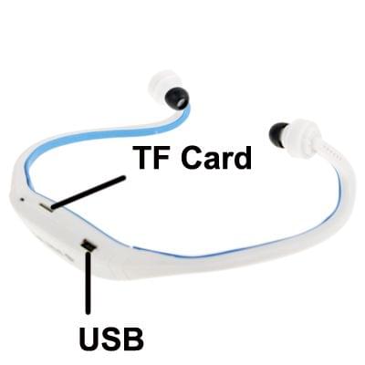 Sport MP3 Player Headset with TF Card Reader Function, Music Format: MP3 / WMA (White + Blue)