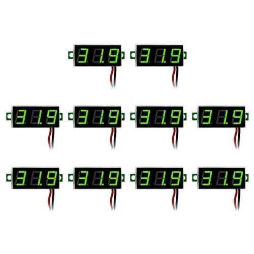 10 PCS 0.28 inch 2 Wires Adjustable Digital Voltage Meter, Color Light Display, Measure Voltage: DC 2.5-30V(Green)