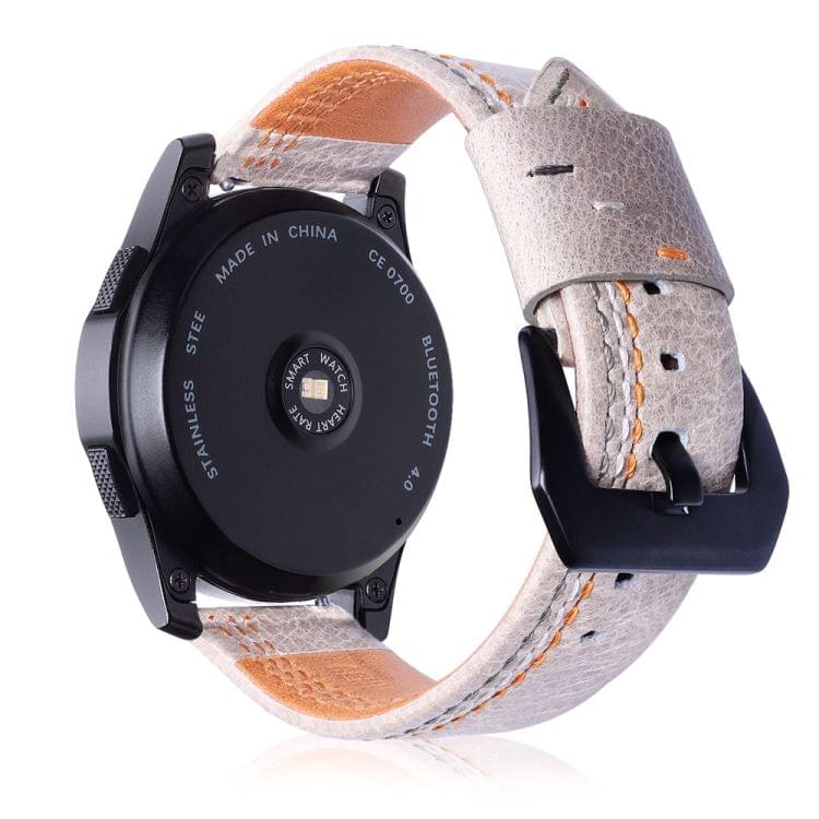 Three Lines Pattern Top-grain Leather Wrist Watch Band for Samsung Gear S3 22mm (Khaki)