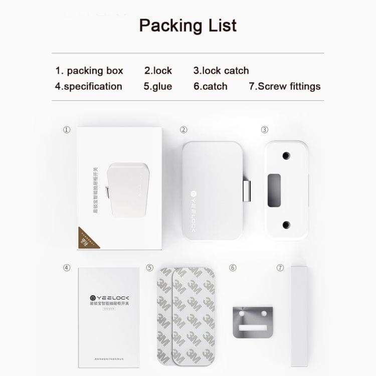 Original Xiaomi Mijia YEELOCK Smart Drawer Cabinet Lock Keyless Bluetooth APP Unlock Anti-Theft Child Safety File Security(White)