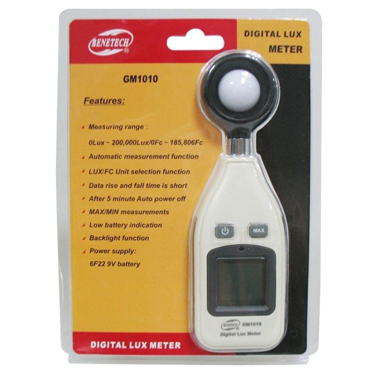 BENETECH Digital Light Lux Meter for Factory / School / House Various Occasion, Range: 0-200,000 Lux (GM1010)(White)
