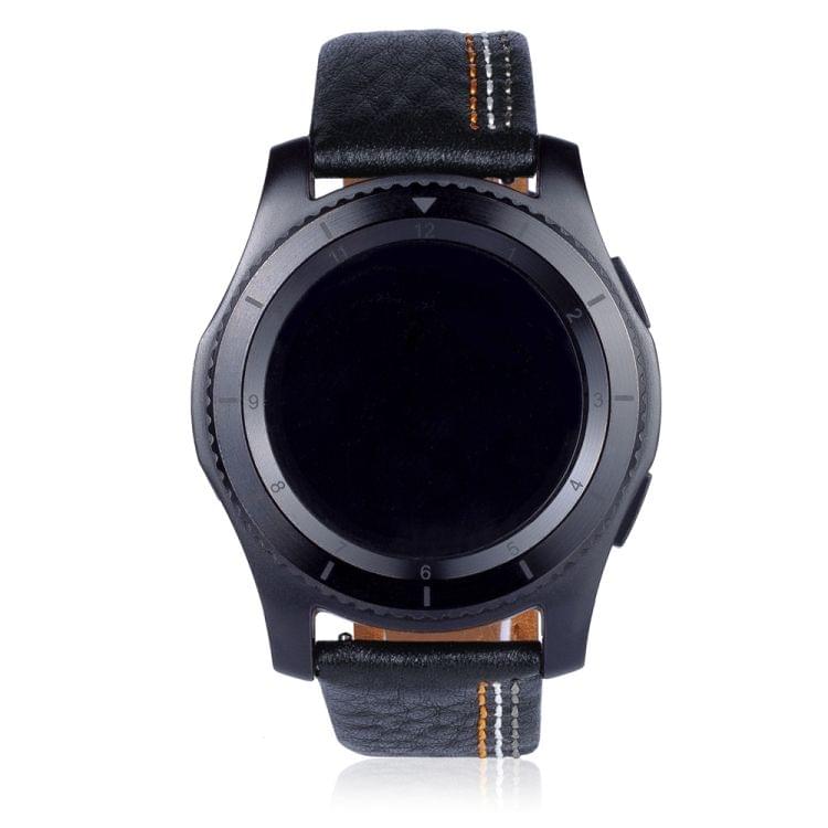 Three Lines Pattern Top-grain Leather Wrist Watch Band for Samsung Gear S3 22mm (Black)