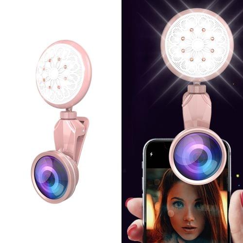 RK35B Professional Beauty Selfie Light Selfie Clip Flash Fill Light with HD 4K Wide Angle / 50X Macro Lens (Pink)