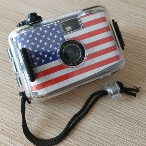 SUC4 American Flag Pattern Retro Film Camera Mini Point-and-shoot Camera for Children 5m Waterproof