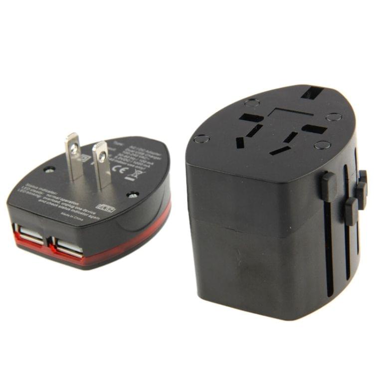 International 1000mA 2-USB EU & AU & UK & US Plug Travel Universal Adaptor(Black)