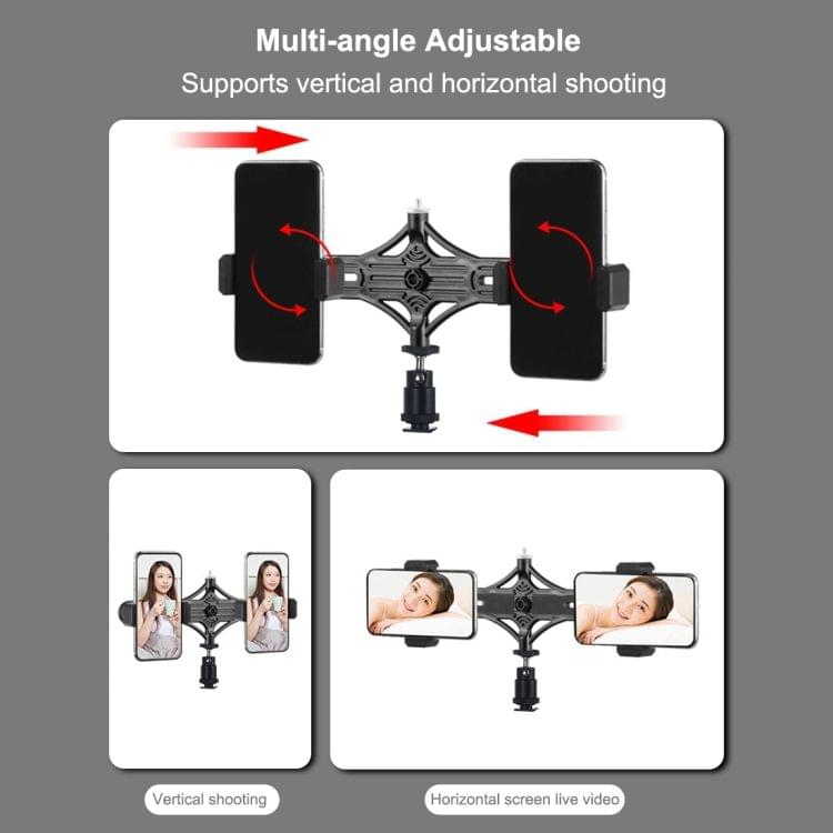 PULUZ Live Broadcast Dual Phone Brackets Horizontal Holder for iPhone, Galaxy, Huawei, Xiaomi, Sony and Other Smart Phones