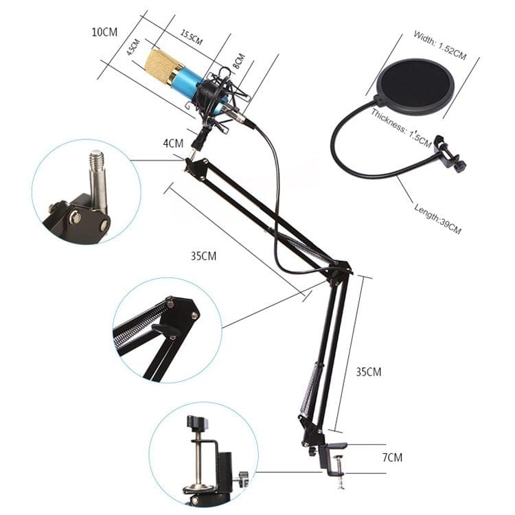 BM-800 Mic Kit Condenser Microphone with Adjustable Mic Suspension Scissor Arm, Shock Mount and Double-layer Pop Filter
