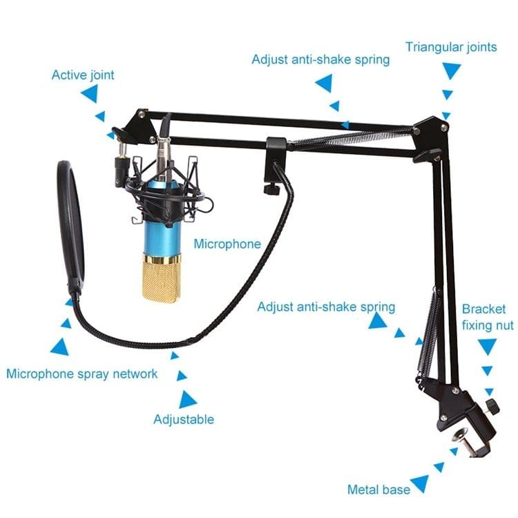BM-800 Mic Kit Condenser Microphone with Adjustable Mic Suspension Scissor Arm, Shock Mount and Double-layer Pop Filter