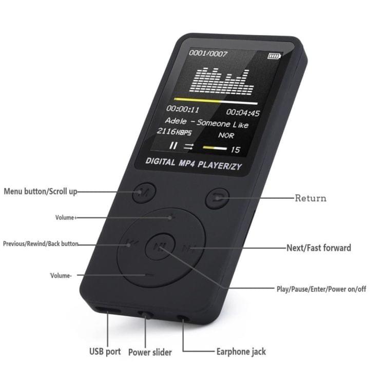 Portable MP4 Lossless Sound Music Player FM Recorder Walkman Player Mini Support Music, Radio, Recording, 3 No Memory(White)