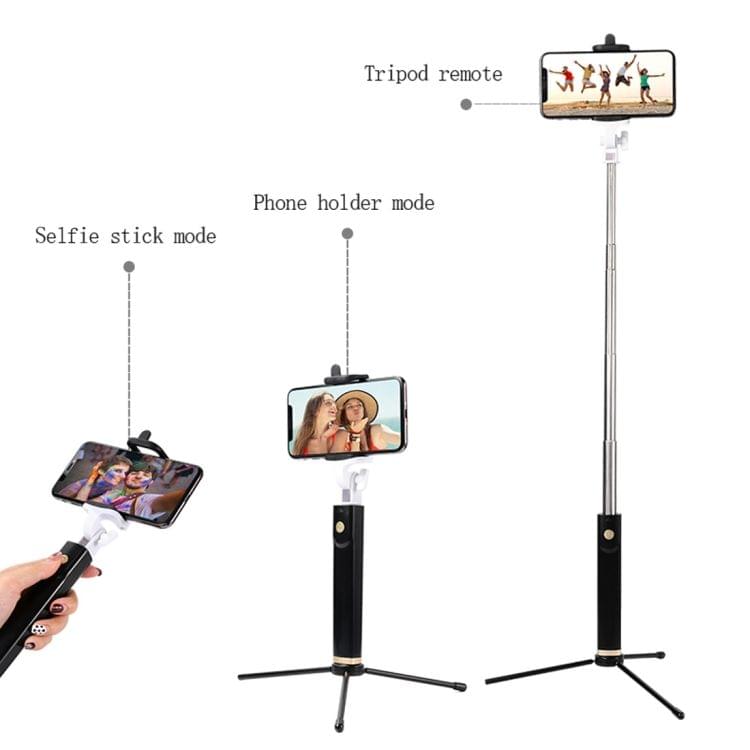 K08 Portable Foldable Wireless Bluetooth Shutter Remote Selfie Stick for iPhone and Android Phones, Tripod is not Included(Black)