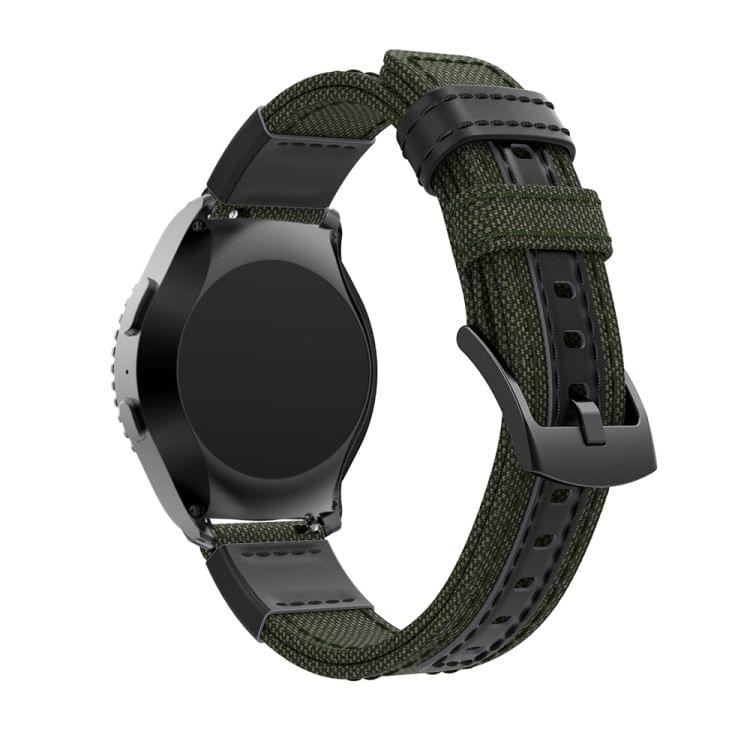 Canvas and Leather Wrist Strap Watch Band for Samsung Gear S2/Galaxy Active 42mm, Wrist Strap Size:135+96mm(Army Green)