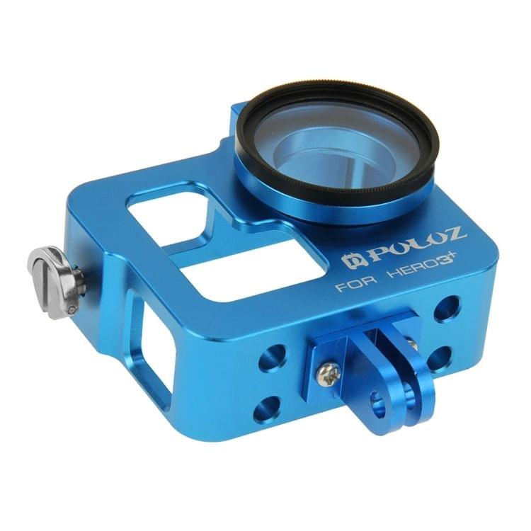 PULUZ Housing Shell CNC Aluminum Alloy Protective Cage with 37mm UV Lens Filter & Lens Cap for GoPro HERO3+ /3(Blue)