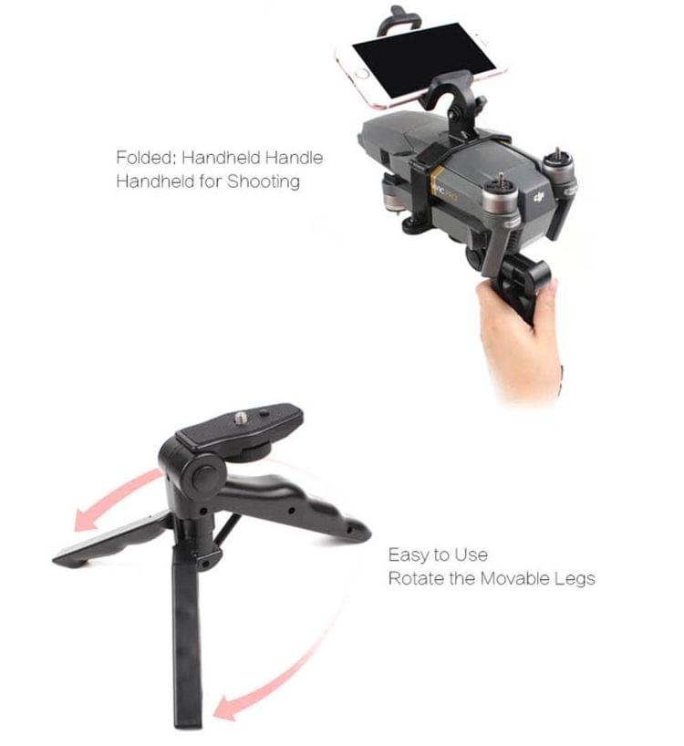Hand Grip Handheld Gimbal Stabilizer Tripod Mount with Phone Clamp for DJI Mavic Pro(Black)