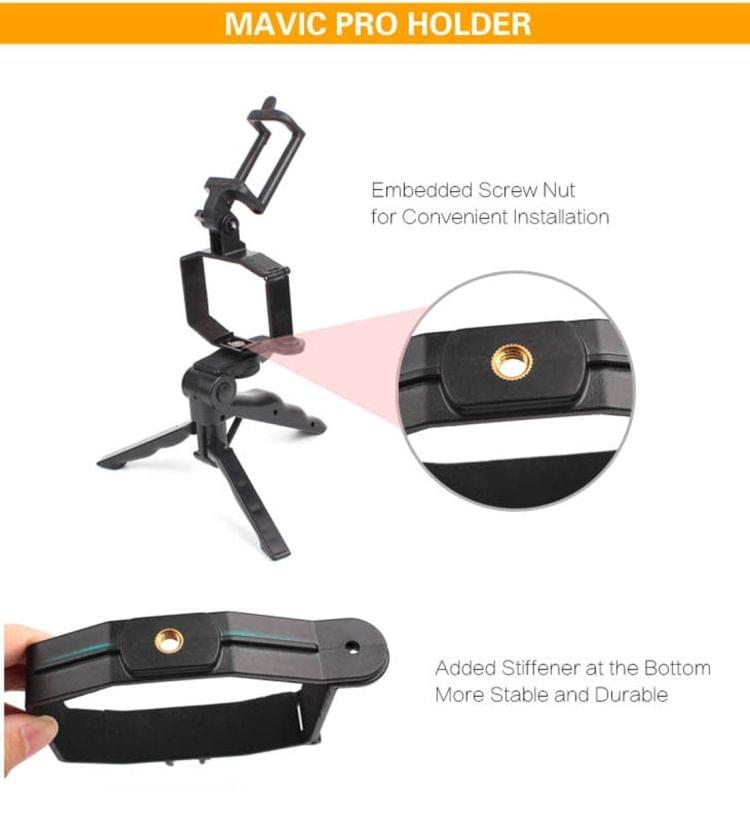 Hand Grip Handheld Gimbal Stabilizer Tripod Mount with Phone Clamp for DJI Mavic Pro(Black)