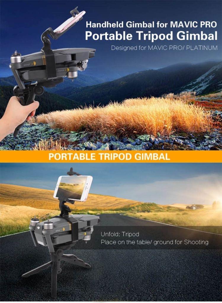 Hand Grip Handheld Gimbal Stabilizer Tripod Mount with Phone Clamp for DJI Mavic Pro(Black)