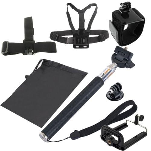 YKD-112 7 in 1 Chest Belt + Wrist Belt + Head Strap + Selfie Monopod + Tripod Mount + Carry Bag Set for GoPro NEW HERO / HERO7 /6 /5 /5 Session /4 Session /4 /3+ /3 /2 /1, Xiaoyi and Other Action Cameras