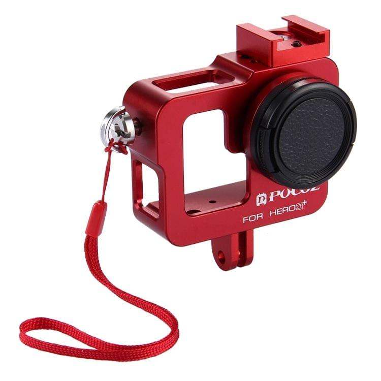 PULUZ Housing Shell CNC Aluminum Alloy Protective Cage with 37mm UV Lens Filter & Lens Cap for GoPro HERO3+ /3(Red)
