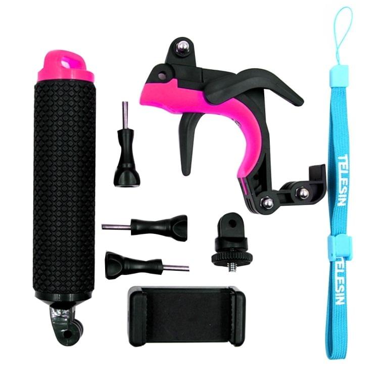 2 in 1 Pistol Trigger Set Floating Hand Grip / Diving Surfing Buoyancy Rods with Adjustable Anti-lost Hand Strap + Camera Trigger for GoPro HERO 4 / 3+ / 3(Magenta)