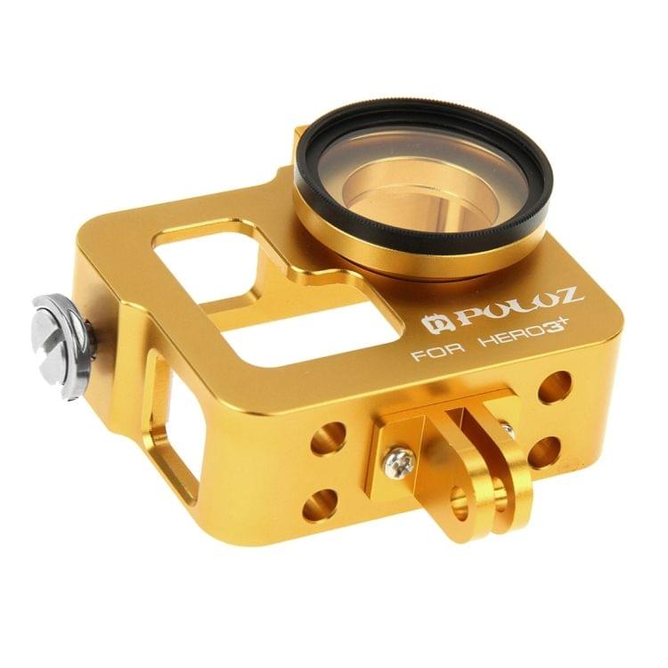 PULUZ Housing Shell CNC Aluminum Alloy Protective Cage with 37mm UV Lens Filter & Lens Cap for GoPro HERO3+ /3(Gold)