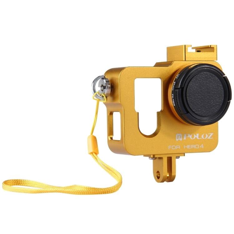 PULUZ Housing Shell CNC Aluminum Alloy Protective Cage with 37mm UV Lens Filter & Lens Cap for GoPro HERO4(Gold)