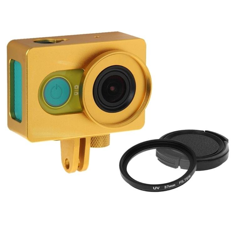 Housing Shell Metal Protective Cage with Mount Adapter + UV Lens Filter for Xiaoyi Sport Camera(Gold)
