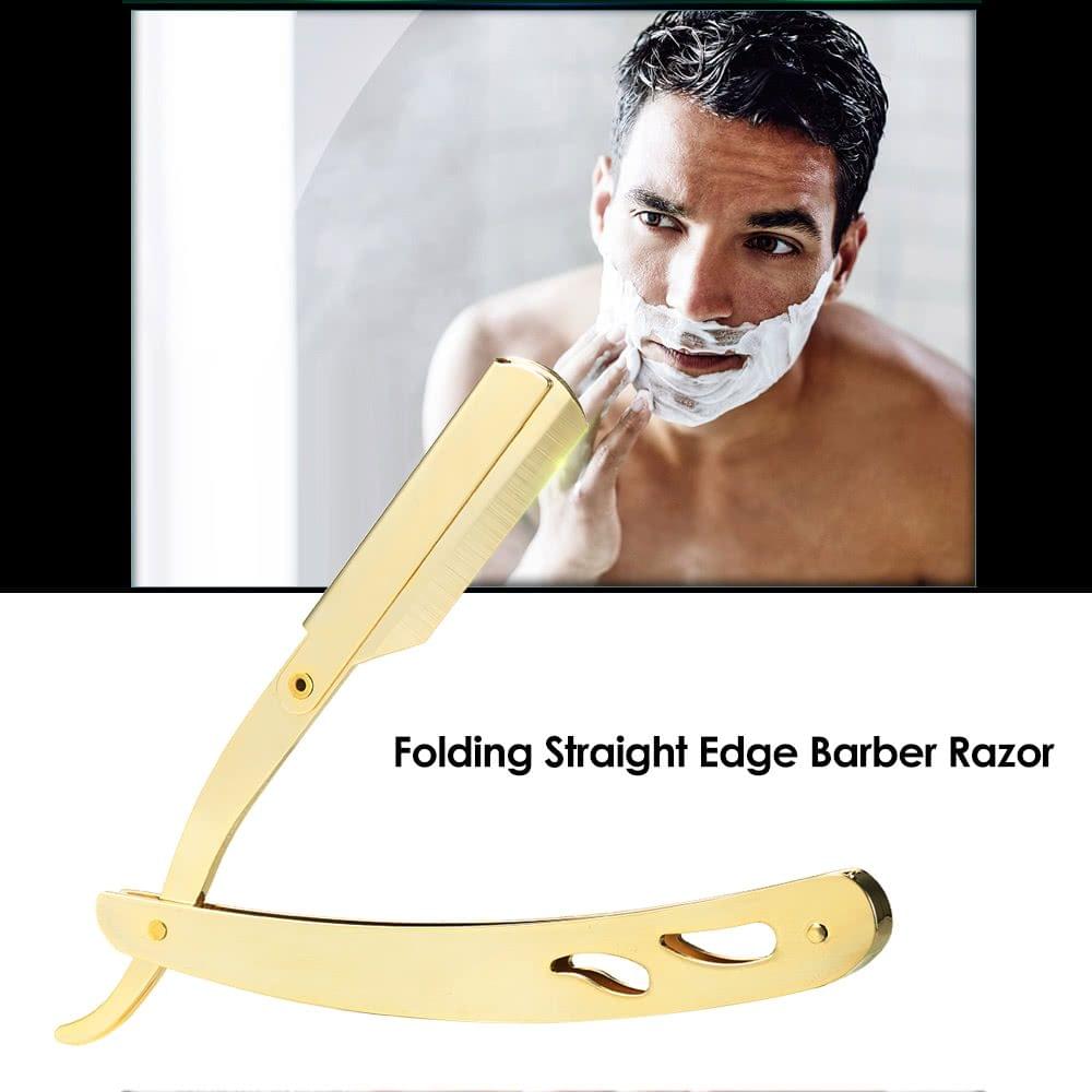 Stainless Steel Straight Edge Barber Shaving Razor Gold Folding Straight Razor Single Edge Replaceable Blades Shaving Tool Without Blade