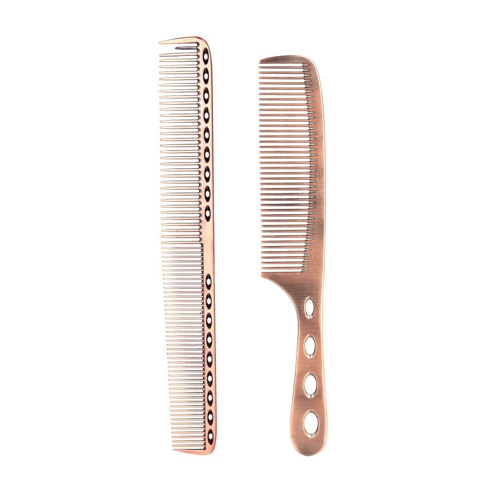 2Pcs Salon Hair Comb with Scale Professional Barber Hairdressing Steel Comb Metal Hair Cutting Comb