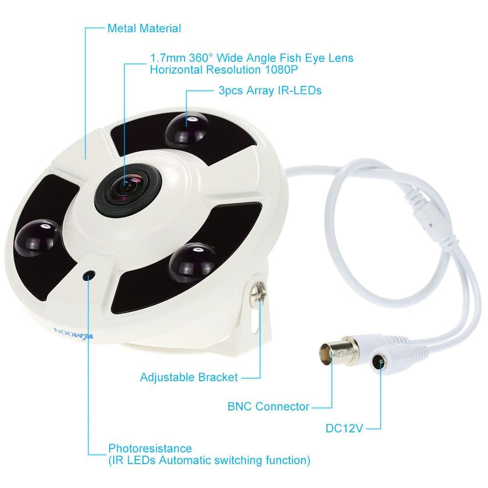 KKmoon HD 1080P 1.7mm Fisheye 360? Panoramic Security CCTV Camera Home Surveillance NTSC System