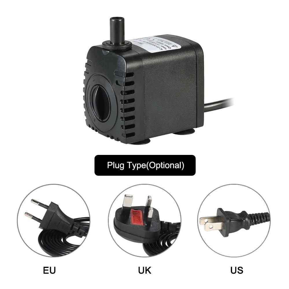 600L/H 8W Submeible Water Pump for Aquarium Tabletop Fountains Pond Water Gardens and Hydroponic Systems with 2 Nozzles AC220-240V