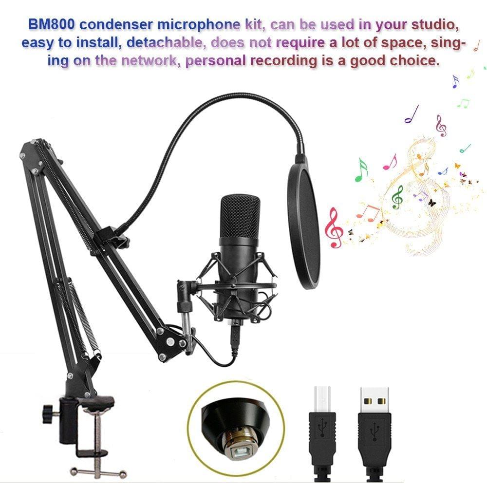 Condenser Microphone Adjustable Condenser Microphone Kit Studio Suspension Boom for Computer Audio Studio Recording Vocal Mic with Microphone Holder