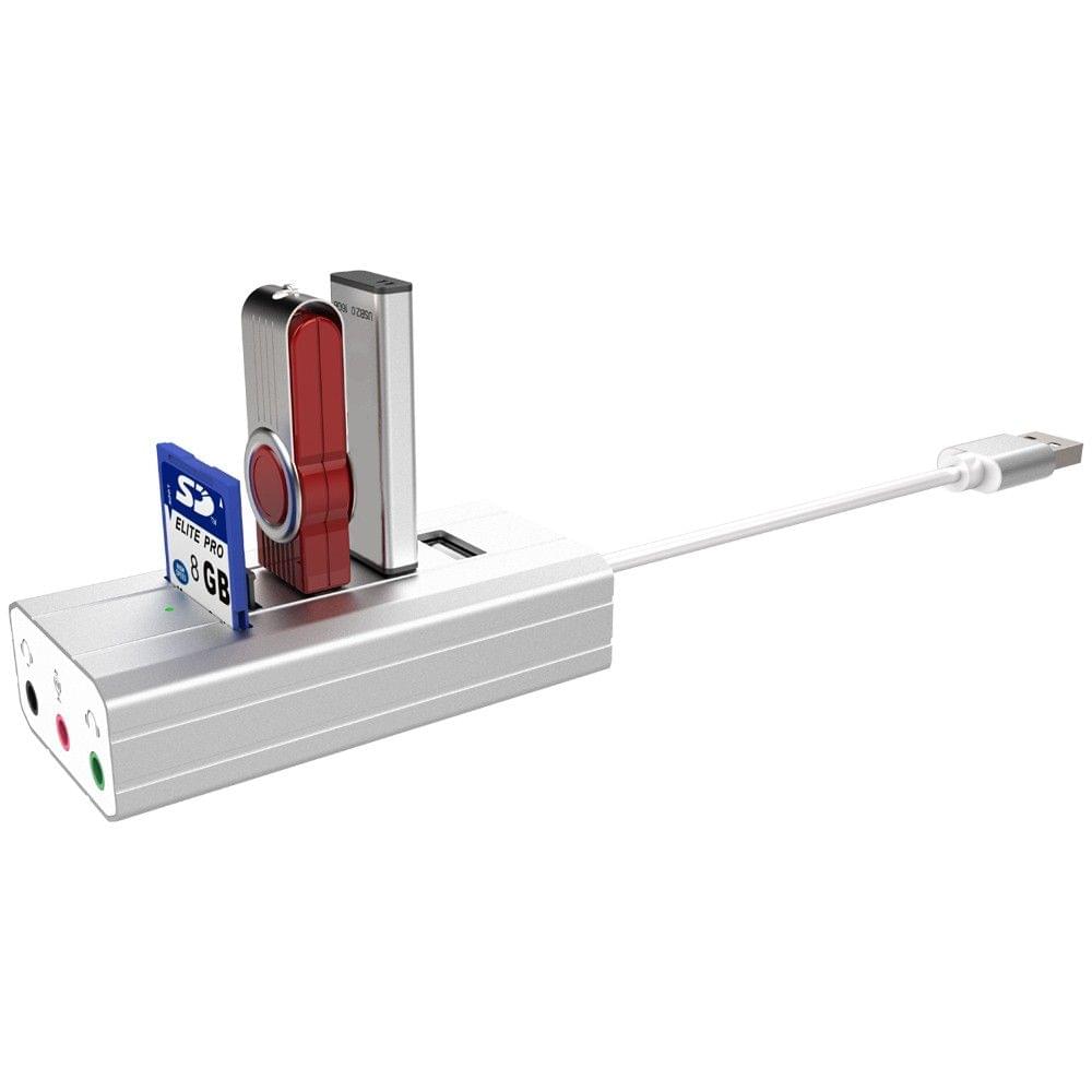 XG-400U USB Multifunction Hub Sound Card 3 USB Ports USB Deconcentrator External Sound Card TF & SD Card Reader