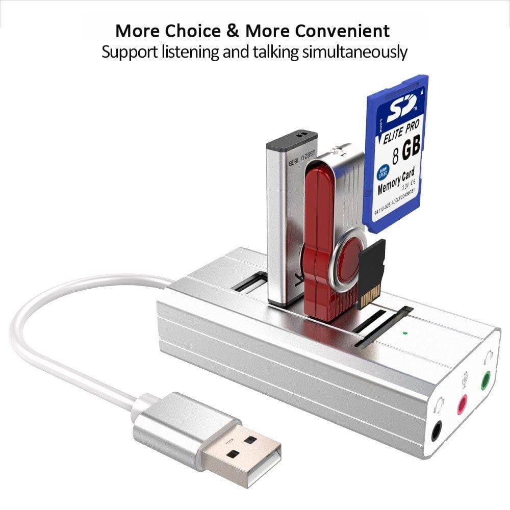 XG-400U USB Multifunction Hub Sound Card 3 USB Ports USB Deconcentrator External Sound Card TF & SD Card Reader