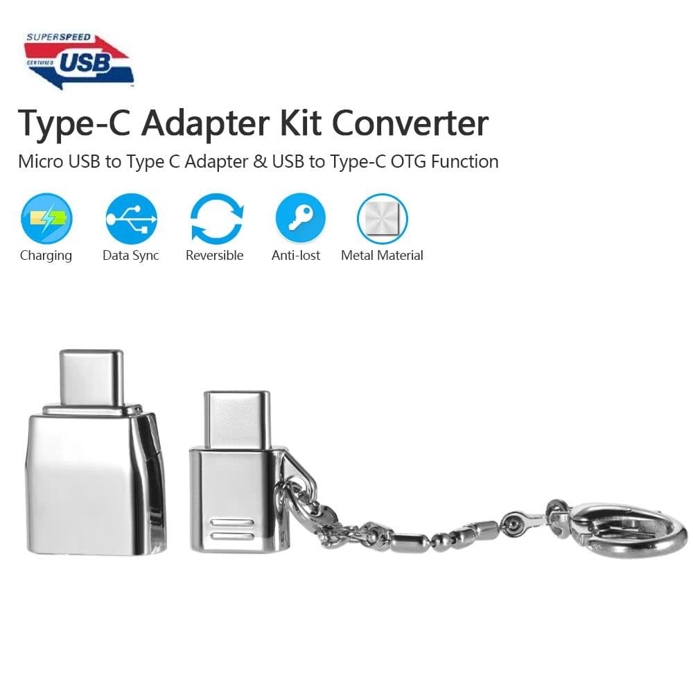 Type-C Adapter Kit Converter Micro USB to Type C Adapter & USB to Type-C with OTG Function-Sliver