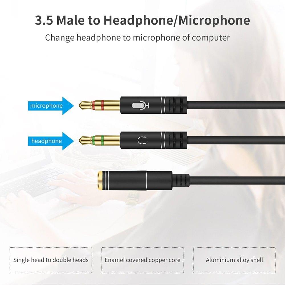 M4 3.5mm Audio Y Splitter Cable 1 Female to 2 Male Headphone Microphone Cord Gold Plated for Headphone to PC Adapter