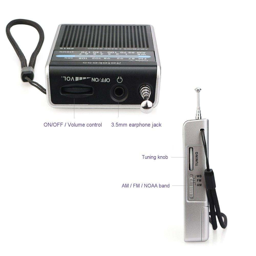 Retekess PR15 Mini Pocket Radio FM/AM/WB Tuning Radio Receiver NOAA Weather Warning for Outdoors Activities