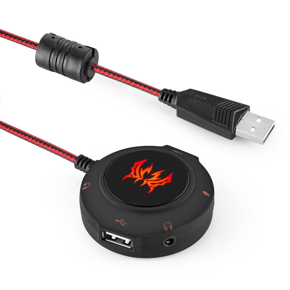 S2 USB 2.0 Sound Card USB Hub Headphones Microphone Adapter 3D Surround Sound for PC Notebook Gaming Headphones Plug and Play