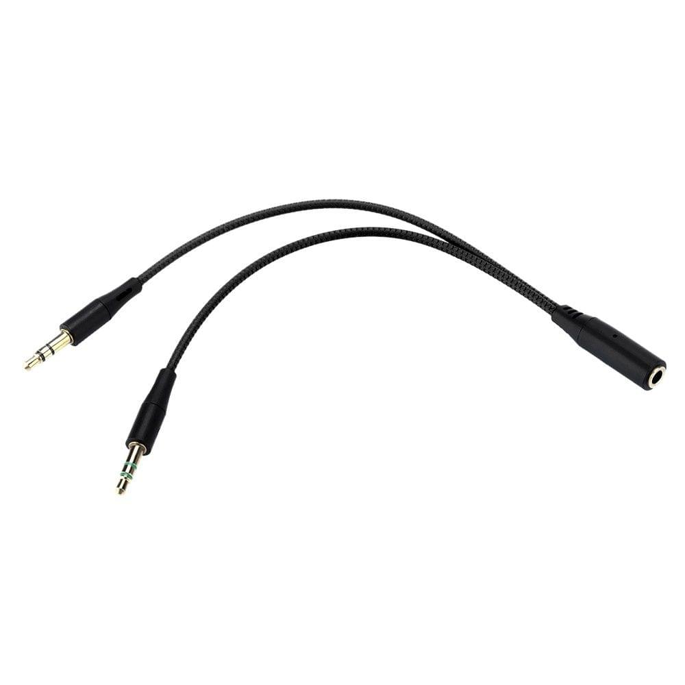 18cm 3.5mm Audio Conversion Line 2 Male to 1 Female AUX Cord Two in One Computer Headset Microphone Cable Black