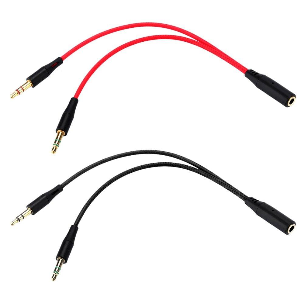 18cm 3.5mm Audio Conversion Line 2 Male to 1 Female AUX Cord Two in One Computer Headset Microphone Cable Black