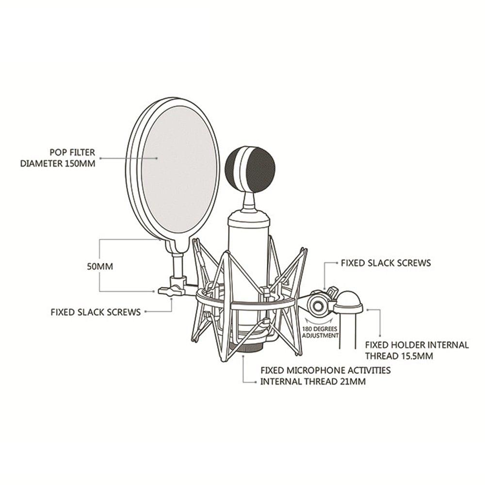 SH-100 Microphone Professional Shock Mount Portable Mic Shock Holder for Long Thread Microphones