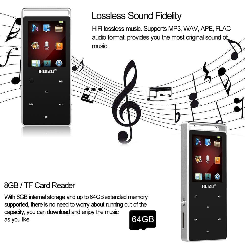 8GB MP3 Player Lossless Music Player High Fidelity FM Radio Voice Recording E-book Video TF Card Slot Pedometer